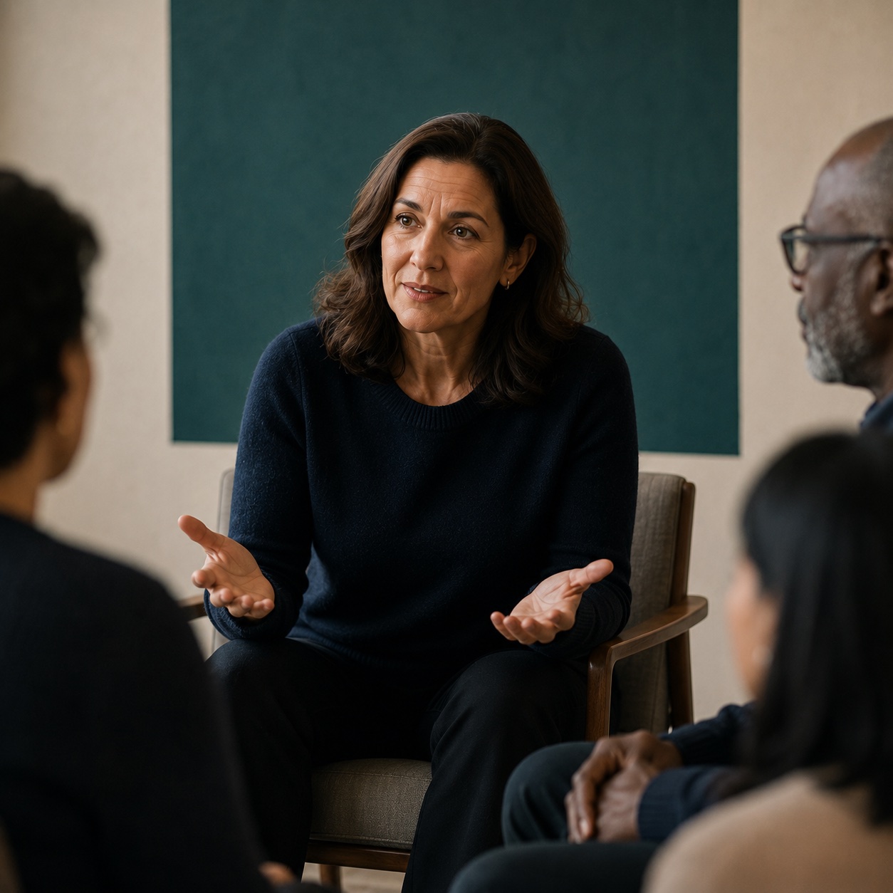 A woman facilitating a forum meeting